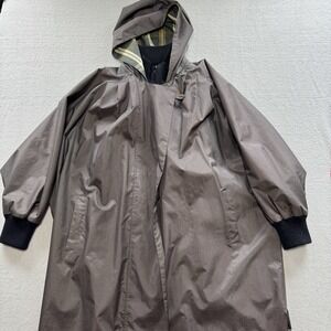 VTG M British Mist Plaid Lined Rain Coat Hooded Long Jacket Brown XL Thailand